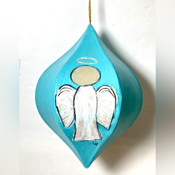 ORIGINAL Hand Painted Angel Folk Art 6 Sided Paper Mache Christmas Ornament - Picture 4 of 10